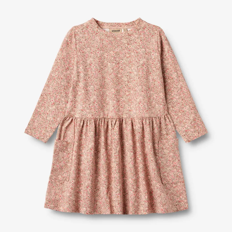 wheat-bessie-jerseykleid-rose-dust-flower-meadow-langarm image 1