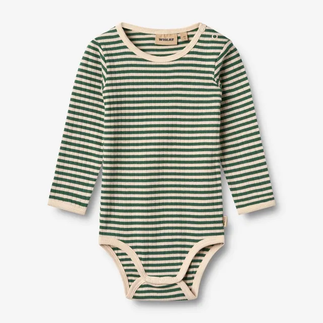 wheat-berti-body-baby-green-stripe-langarm-bio-baumwolle image 1