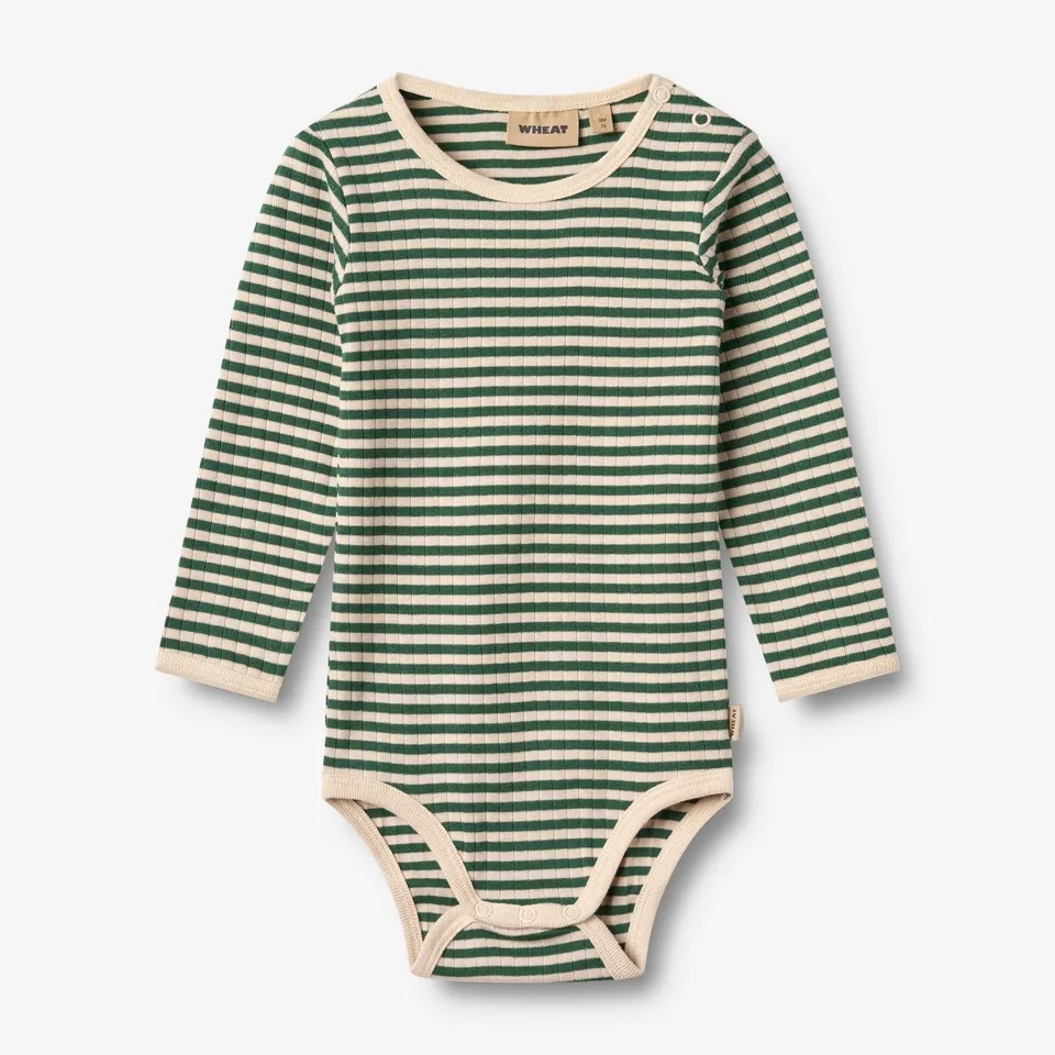 wheat-berti-body-baby-green-stripe-langarm-bio-baumwolle image 1