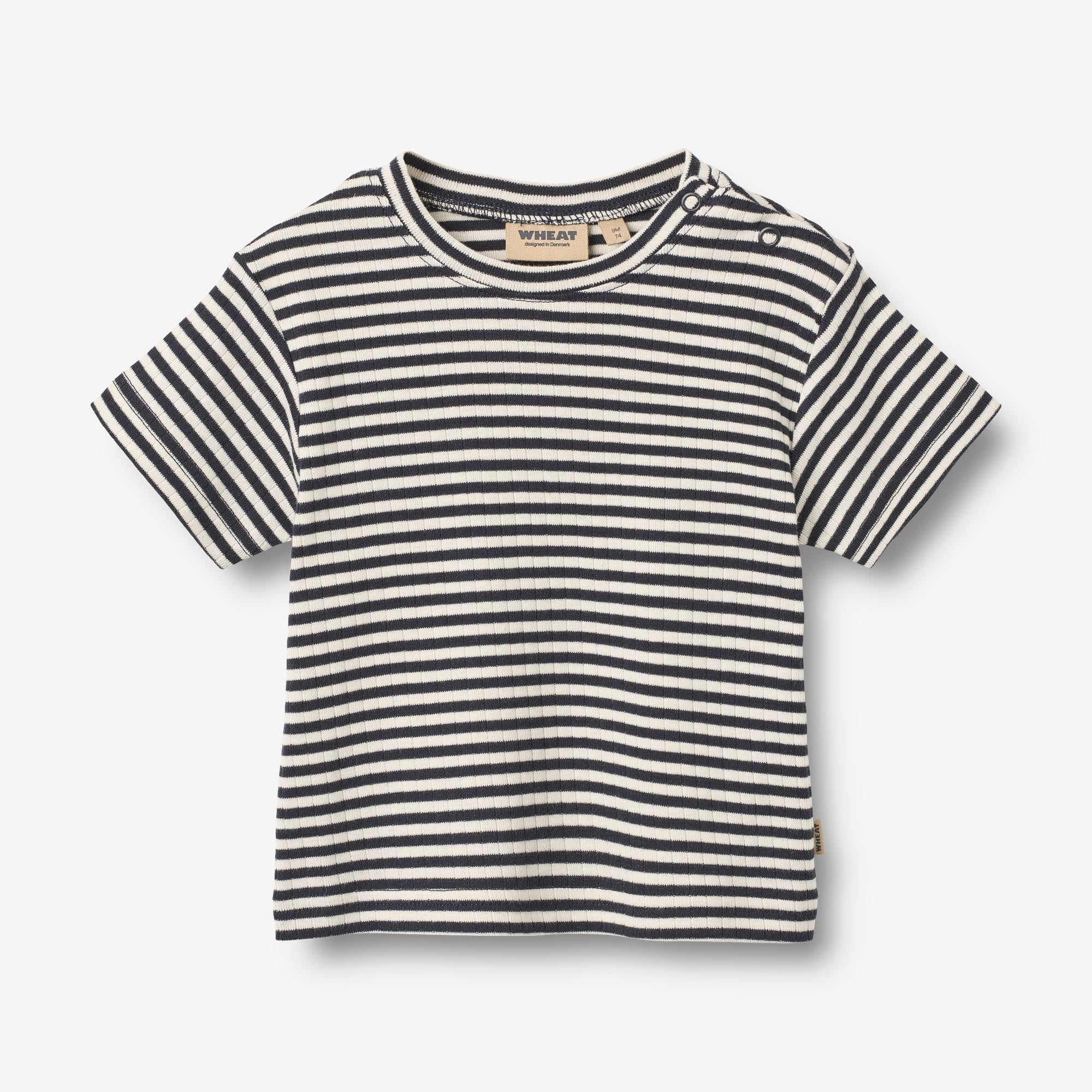 wheat-fabian-t-shirt-navy-rib-stripe-kurzarm-bio-baumwolle image 1