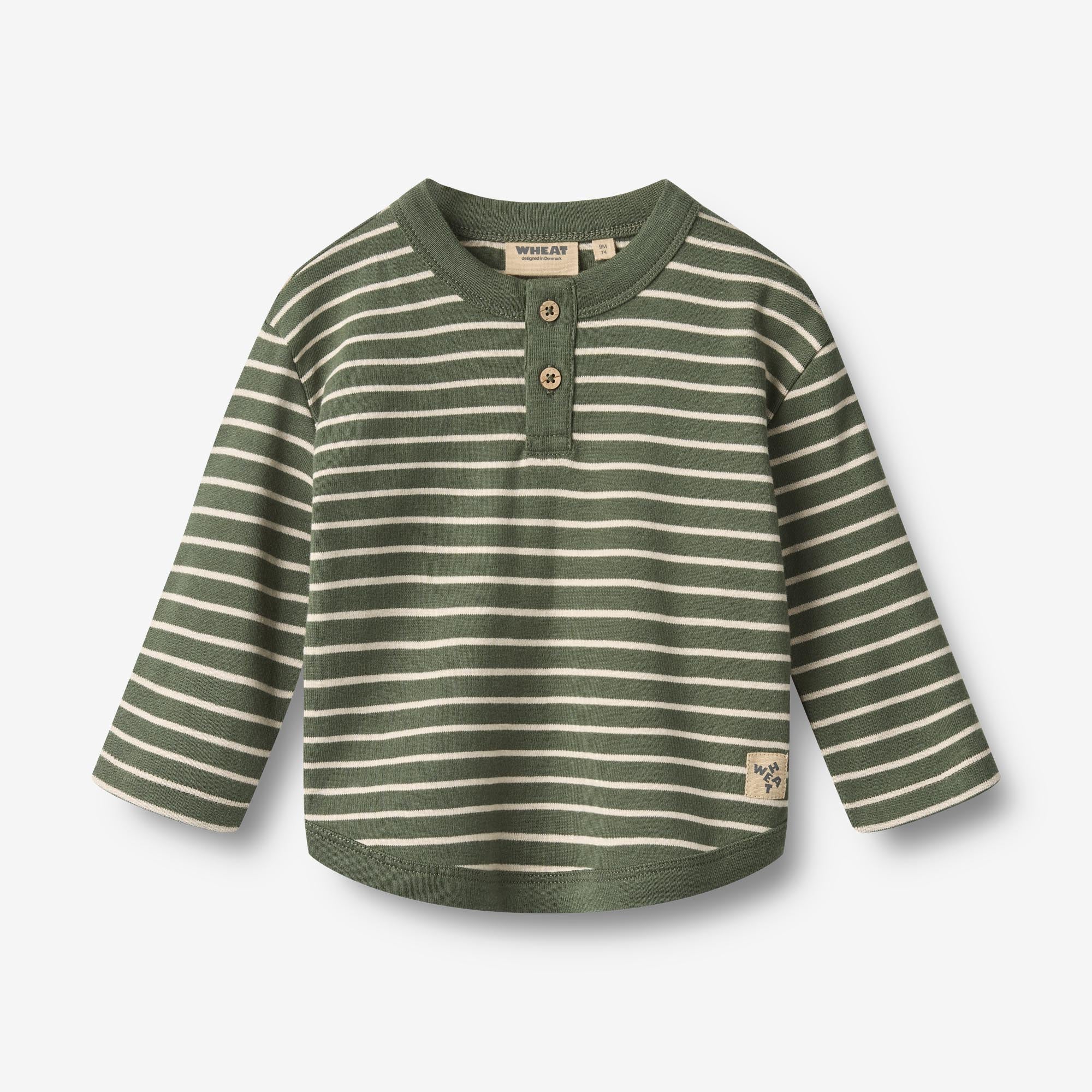wheat-osvald-shirt-dark-green-stripe-bio image 1