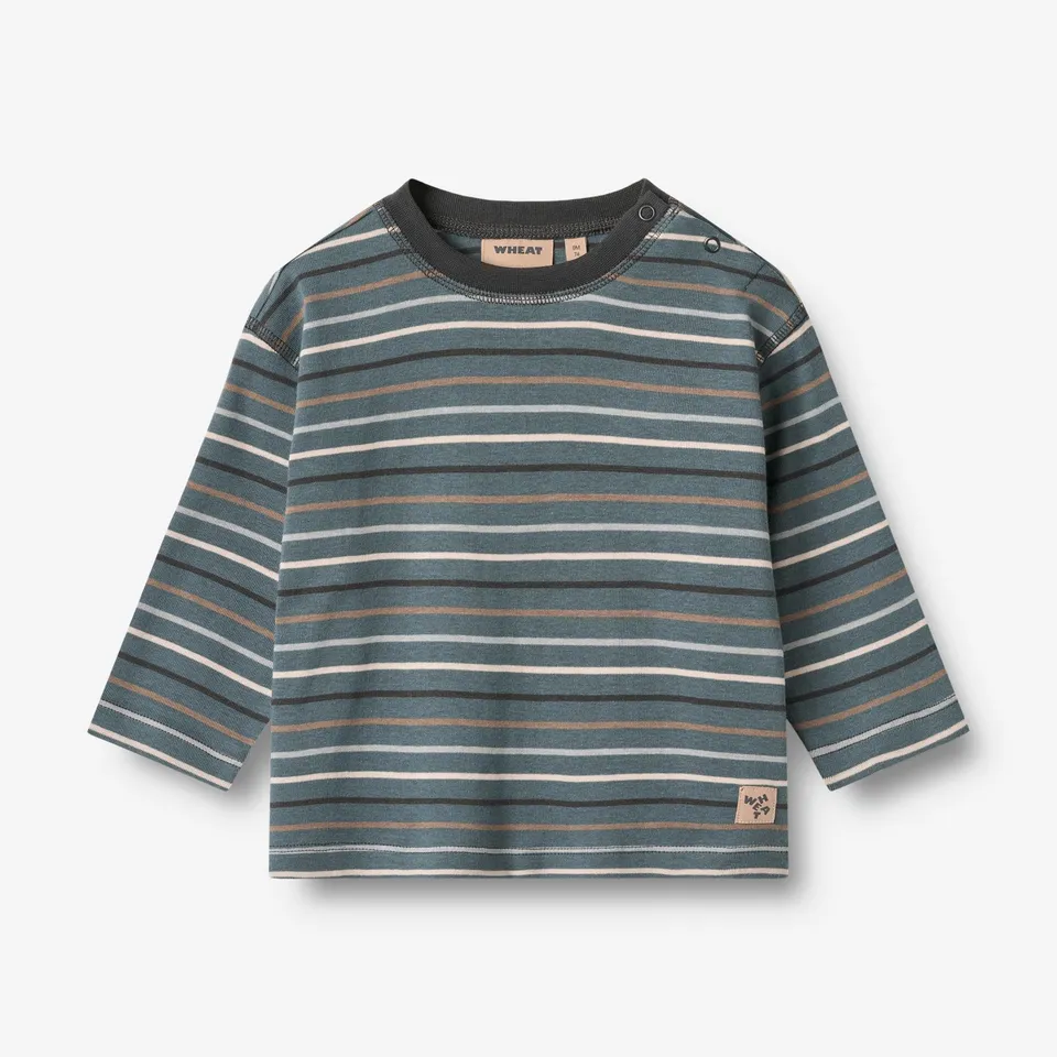 wheat-hans-baby-langarmshirt-blue-multi-stripe-bio image 1
