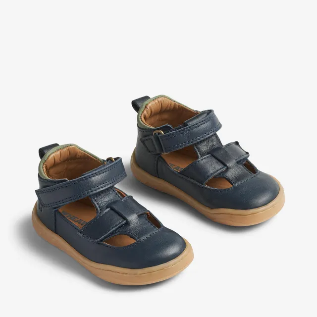 wheat-sven-prewalker-barfu-schuhe-navy-leder-klett image 1