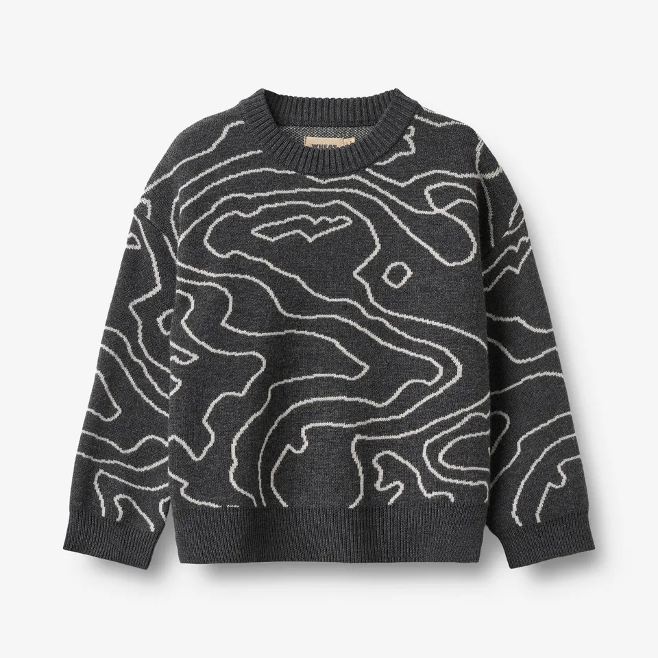 wheat-elias-jacquard-pullover-charcoal-melange-merinowolle image 1