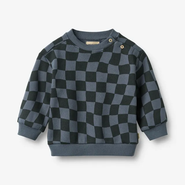 wheat-elliot-sweatshirt-navy-blue-check-bio-baumwolle-baby image 1