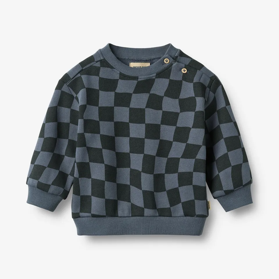 wheat-elliot-sweatshirt-navy-blue-check-bio-baumwolle-baby image 1