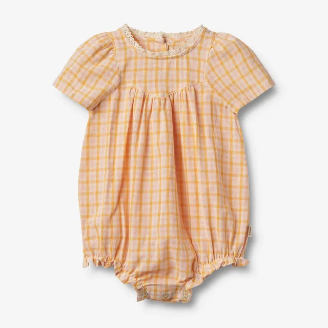 wheat-margit-strampler-yellow-check-bio-baumwolle-baby image 1