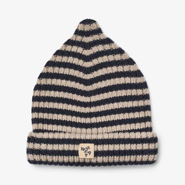 wheat-topper-beanie-navy-kinder-m-tze-merinowolle-gestreift image 1