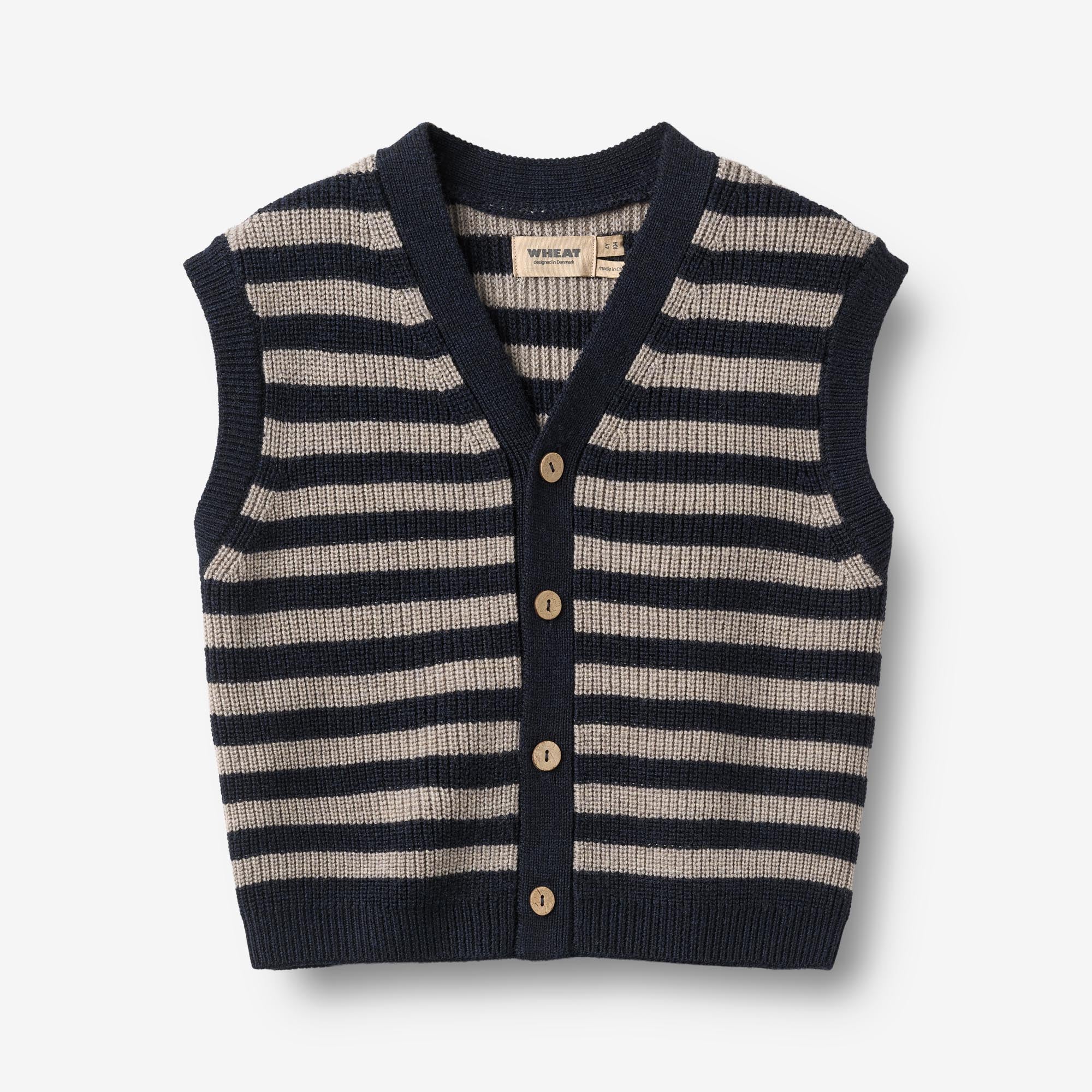 wheat-pete-strickweste-navy-stripe-merinowolle-jungen image 1