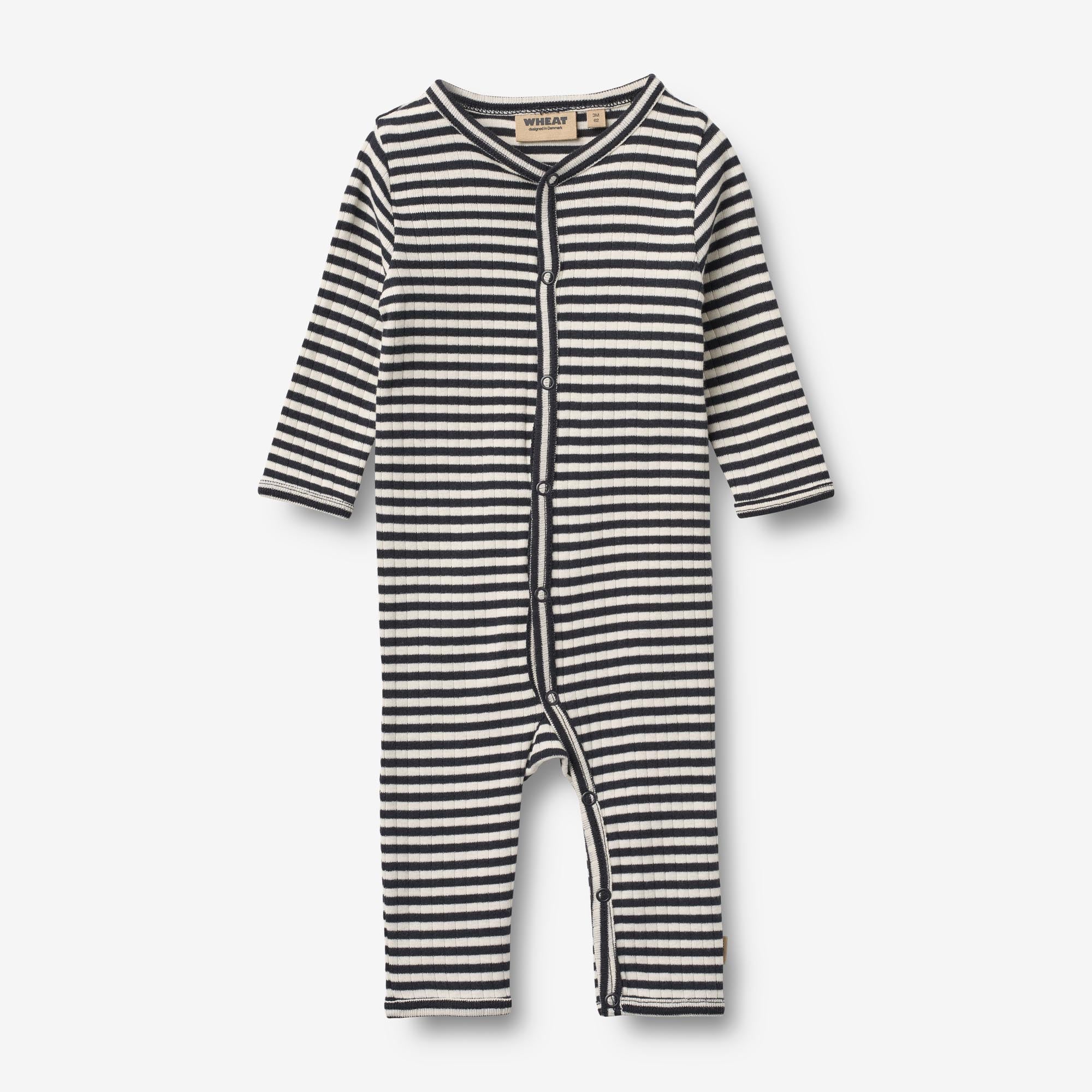 wheat-dusty-strampler-navy-rib-stripe-bio-baumwolle image 1