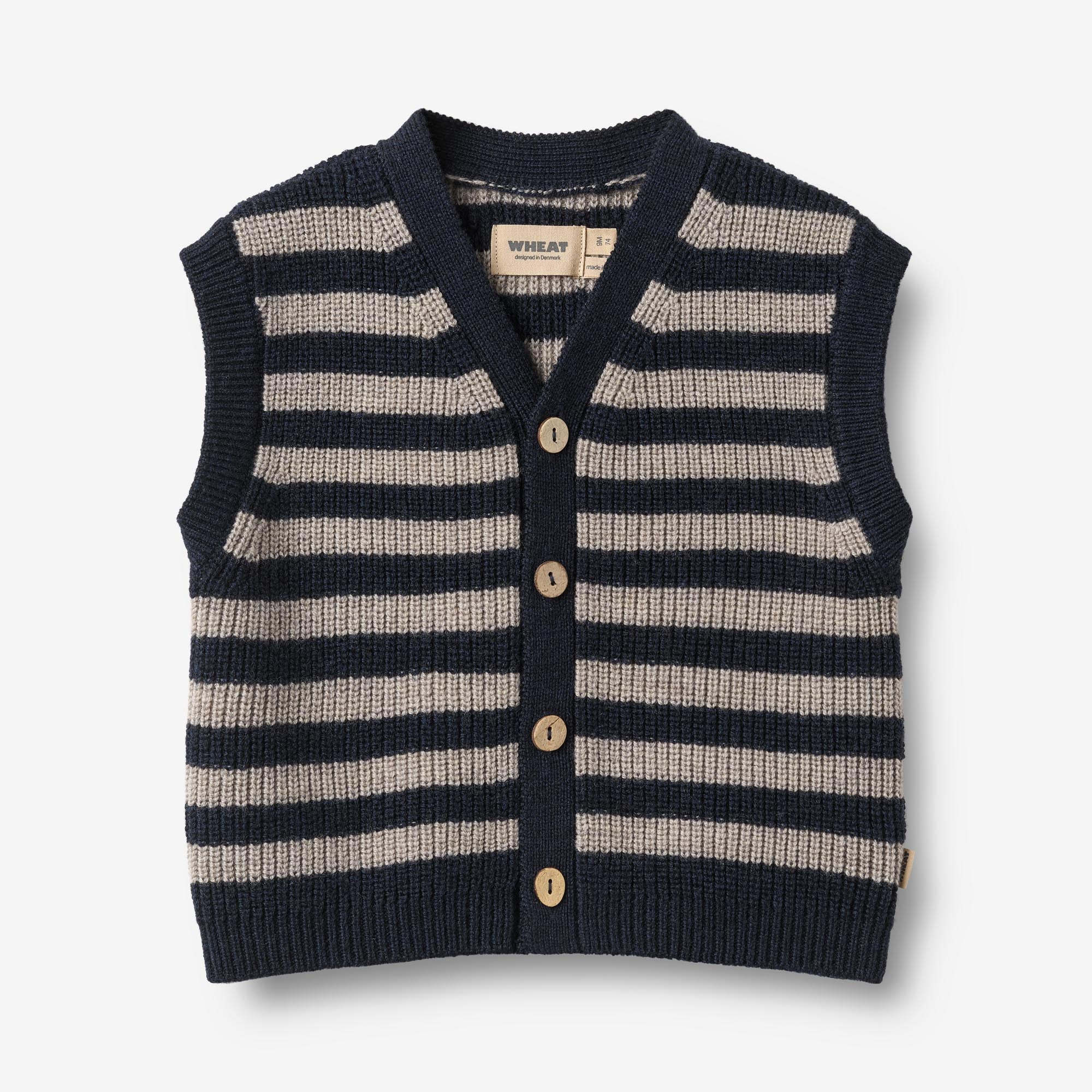 wheat-pete-strickweste-baby-merinowolle-navy-stripe image 1