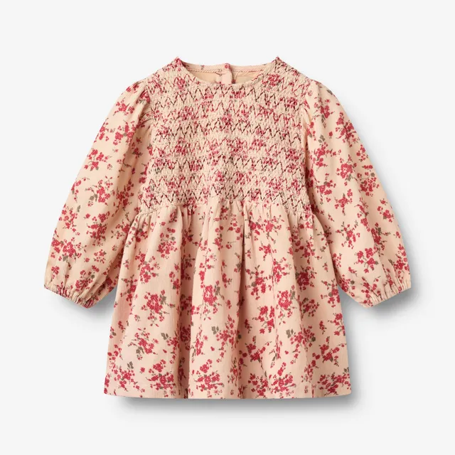 wheat-clothing-dress-sylvia-kleid-almond-peach-flowers-bio-cord image 1