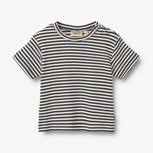 wheat-fabian-t-shirt-navy-rib-stripe-kurzarm-bio-baumwolle image 1