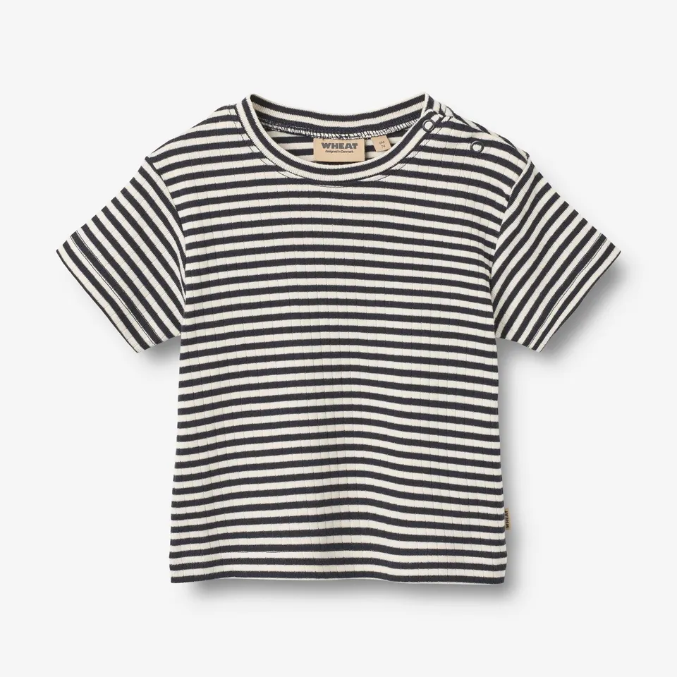 wheat-fabian-t-shirt-navy-rib-stripe-kurzarm-bio-baumwolle image 1